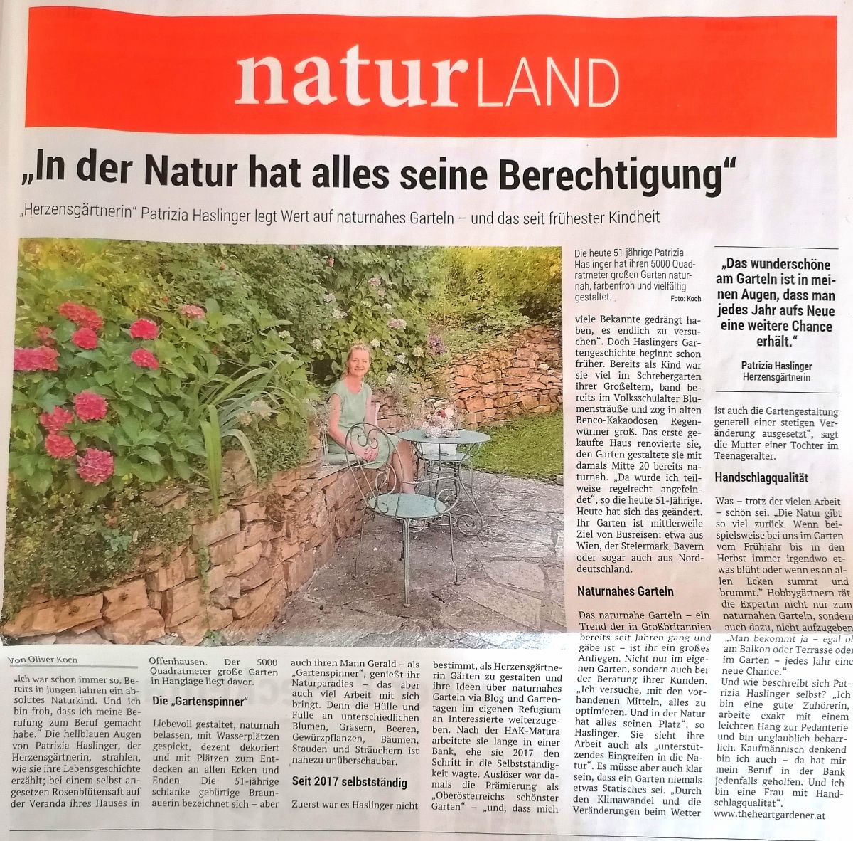 Reportage Patrizia Haslinger in Volksblatt - Die Herzensgärtnerin