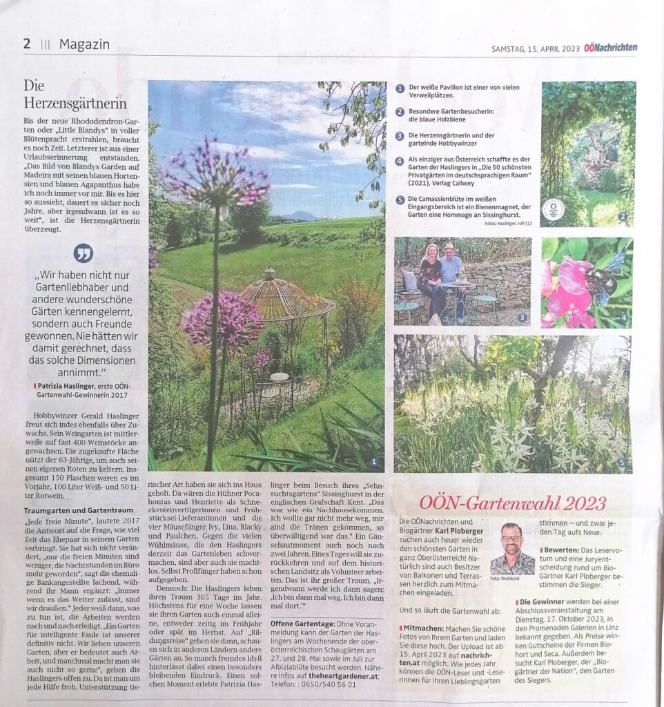 Die Herzensgärtnerin - Patrizia Haslinger - Artikel in den OÖ Nachrichten - was wurde aus - der schönste Garten - Gartenwahl - The Heartgardener