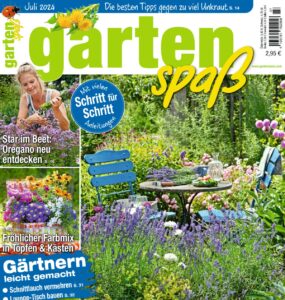 Ausschnitt Cover für Ankündigung in Website 12.6.24 Cover Zeitschrift Gartenspaß Juli 24-Reportage Die Herzensgärtnerin-Gartenmagazin